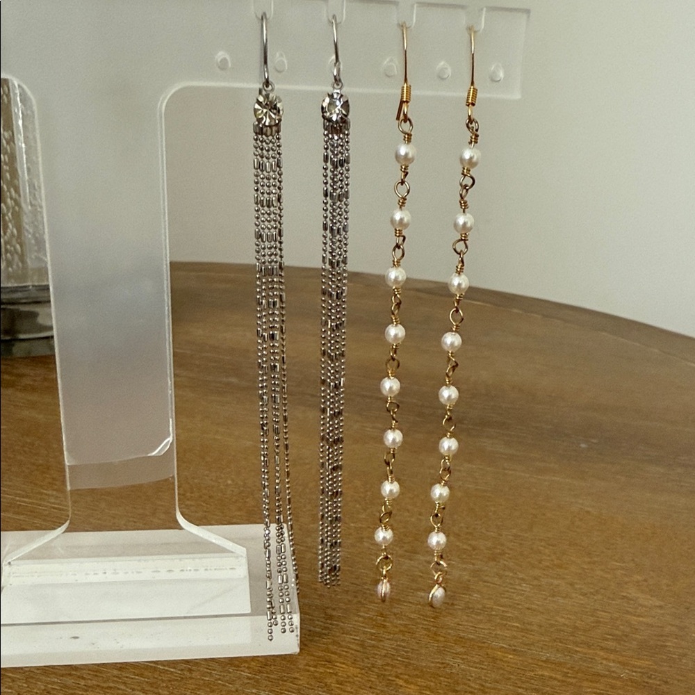 Elegant Silver and Gold Pearl Drop Earrings